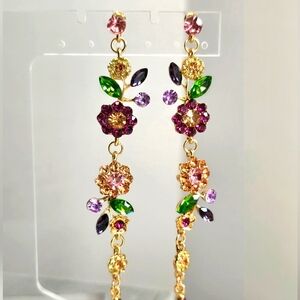 Multicolored Rhinestone Flower Drop Earrings